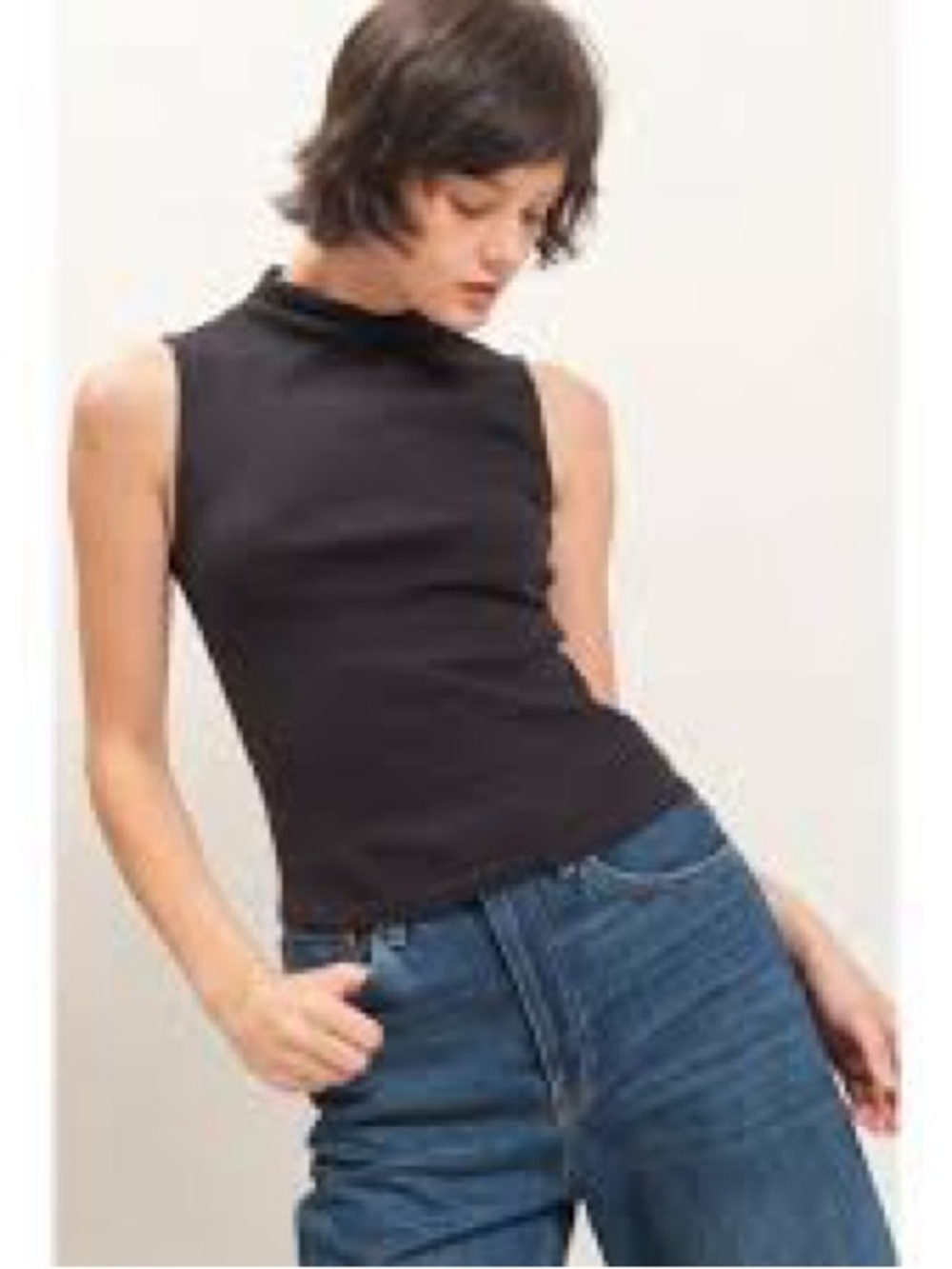 Double Zero Black Sleeveless Mock Neck Tank